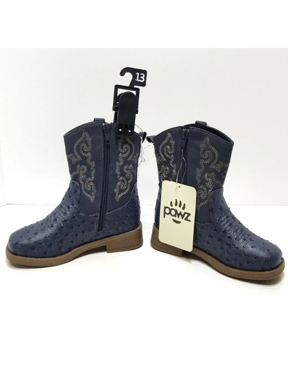 Pawz CB Childrens Western Boots Embroidered Design Ostrich Texture Boys 13 NWT